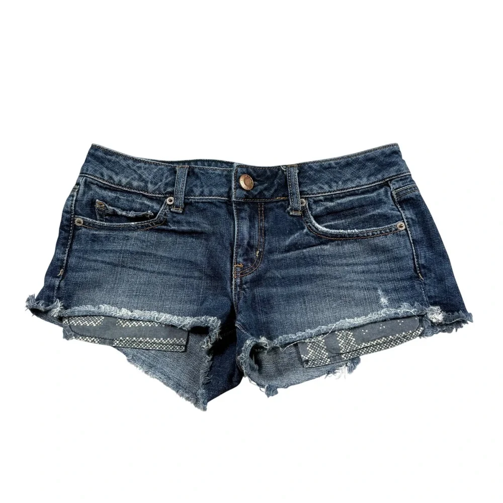 American Eagle AE Low Rise Micro Denim Shorts 4 Cut-Off Distressed Y2K Festival